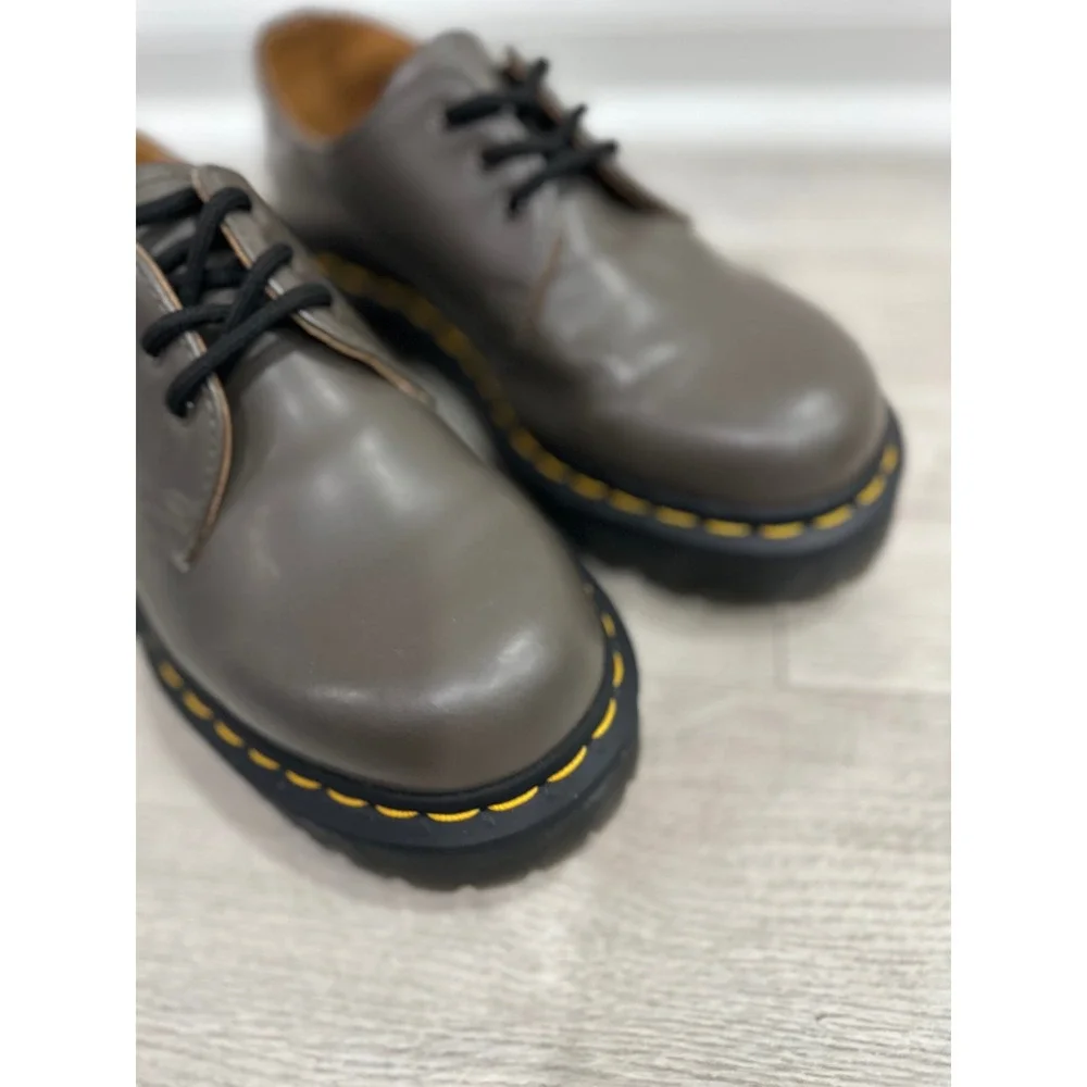 Dr Martens 1461 Bex Khaki Gray Leather Platform Oxford Shoes 27141 Mens 6 Wmn 7